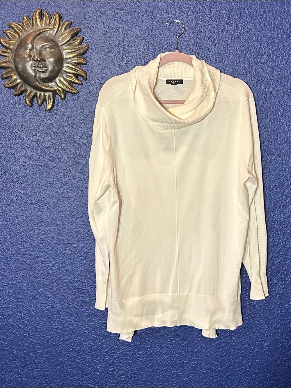 Tribal Cream Cowl Neck Lightweight Sweater
